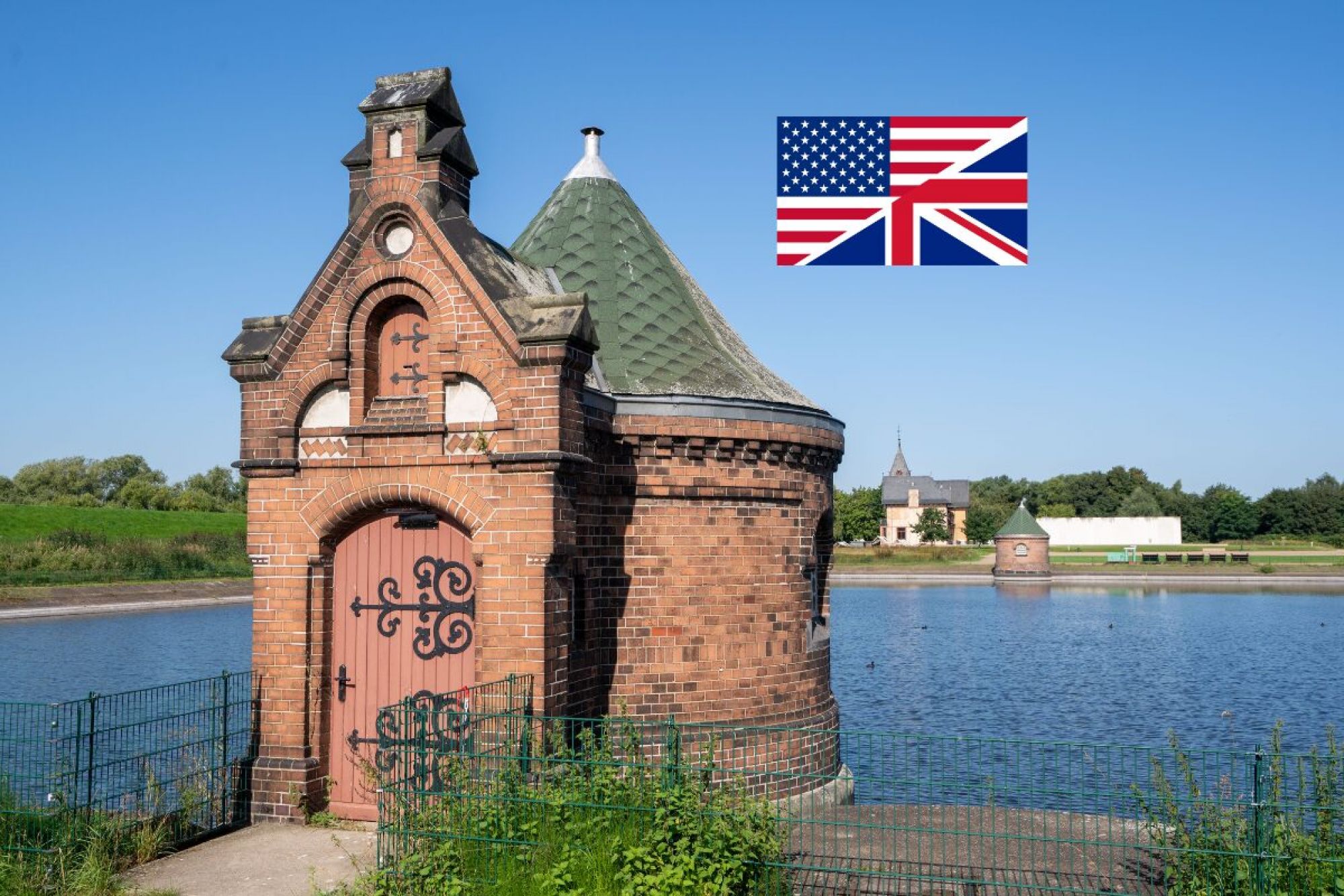 Kaltehofe scenery with english-american flag
