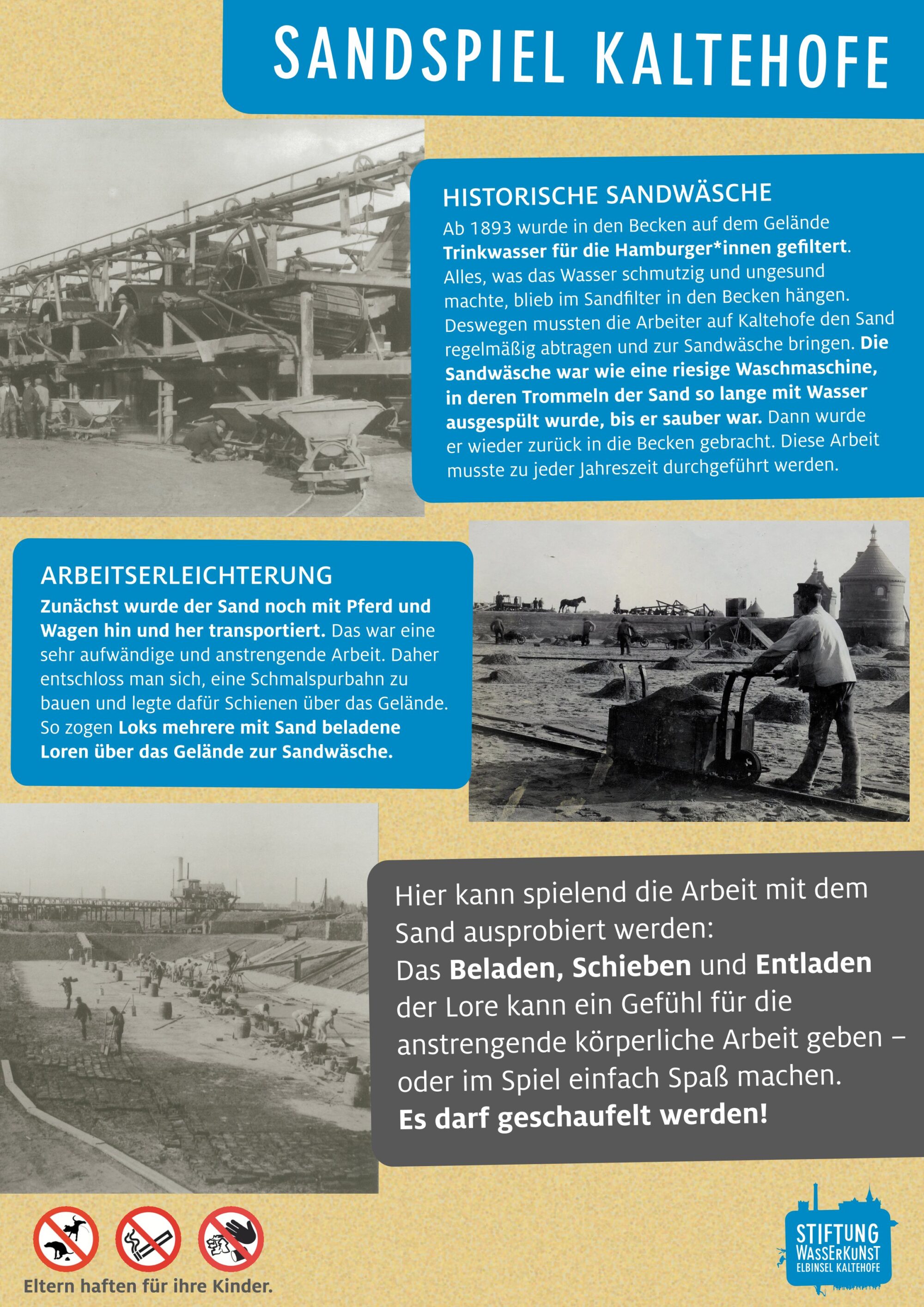 Infotafel zum Sandspielplatz auf Kaltehofe
